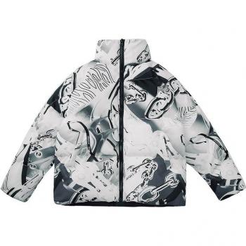 Aolamegs Men's Warm Hip Hop Print Jacket