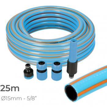 KIT MANGUERA DE JARDÍN PROFESIONAL INTERIOR Ø15mm EXTERIOR Ø20mm (5/8) 25m CON ACCESORIOS PVC EDM