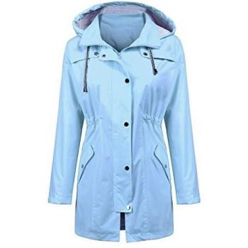 IWoo Women's Active Outdoor Waterproof Windbreaker Jacket with Hood (Light Blue, L)