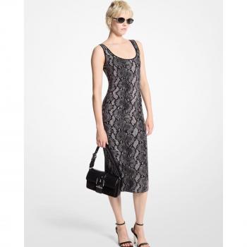 MK 2XL Black Snake Jacquard Dress with Scoop Neck