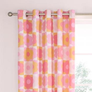 Catherine Lansfield Retro Daisy Fully Reversible Eyelet Curtains Pink 66cm W X 1,830cm H