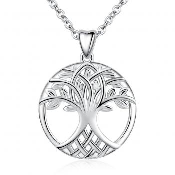 AEONSLOVE Women's Necklaces: Sterling Silver Tree of Life Yggdrasil Pendant and 18 Rolo Chain