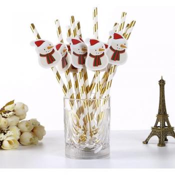 40pcs Holiday Paper Straws with Santa and Snowman