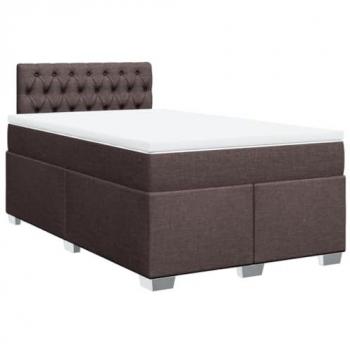 Cama box spring marrón oscuro 120x200 cm con colchón de tela