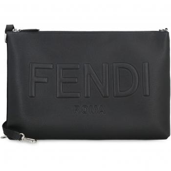Fendi Men's Black Leather Clutch Bag Size ONE SIZE