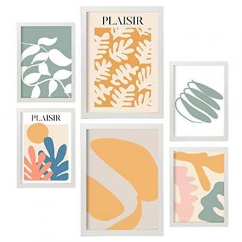 Decoración Natural Nacnic: Posters de Vegetación en Collage, Set de 6, Marco Blanco