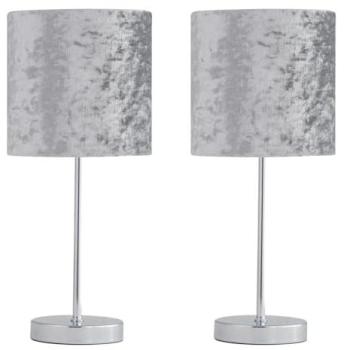 Grey Velvet Shade Chrome Touch Table Lamp Duo