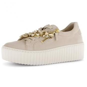Gabor Plateausneaker (Halbschuh) – Damen, 40, Ziegenveloursleder in hellbeige