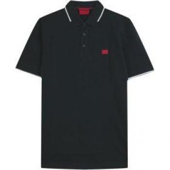 Polo HUGO Slim Fit Noir Coton Manches Courtes avec Logo Rouge