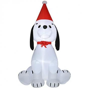 HOMCOM 6ft Inflatable Christmas Puppy Dog Wearing Santa Hat with Built-in LED Light