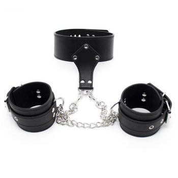 Chaîne métallique et collier cuir PU – accessoires esclave