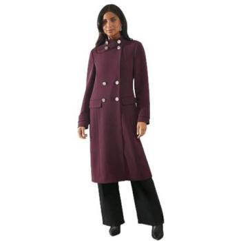 Women's Berry Button Detail Funnel Neck Coat