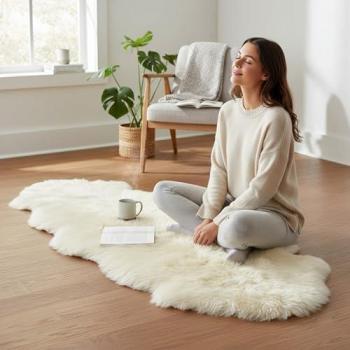 Infinity Classic Double-Beige Wool Sheepskin Rug – 180 cm by 60 cm