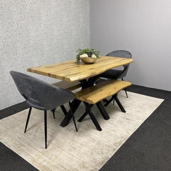 Kosy Koala Classic Brown Table & Bench Set with Velvet Gray Chairs