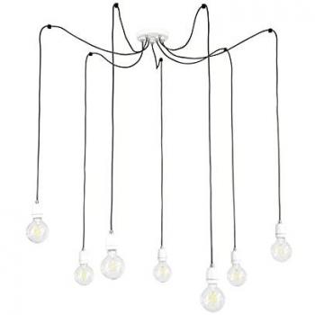 Lampe Porcia : suspension métallique, céramique blanche, cordon textile anthracite