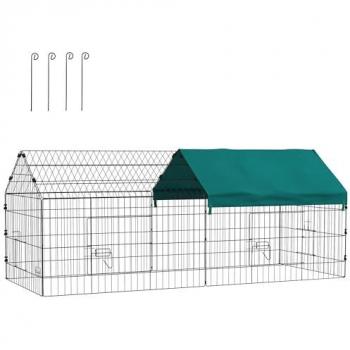 Jaula para Conejos y Chinchillas PawHut, Acero, 185x75x75 cm, con Tela Superior y Puertas
