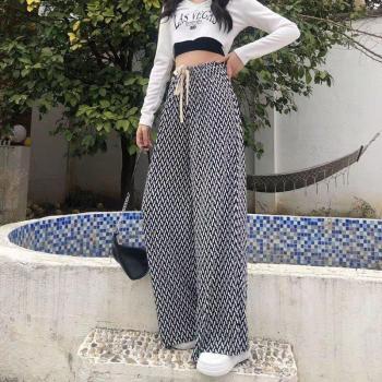 2022 Summer Women's Casual Plaid Wide Leg Trousers