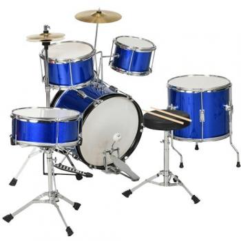 11-Piece Junior Drum Set for Kids with Stool, Drumsticks, Blue