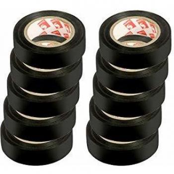 10 rouleaux de ruban adhésif PVC noir pour applications électriques 15mm x 10ml