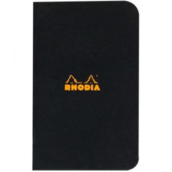 Rhodia Classic BLACK stapled notebook, 7.5x12cm, square 5x5, 24 sheets non-detachable