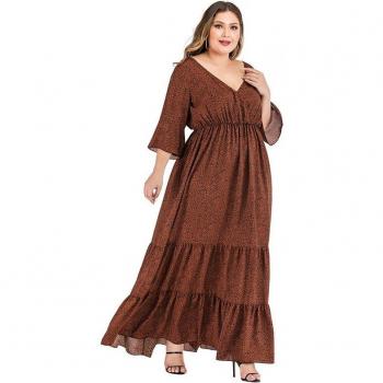 5XL 6XL Leopard Print Flare Sleeve Dress