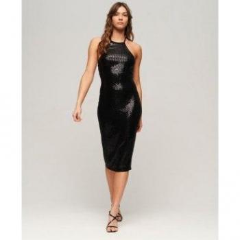 Vestito Midi Paillettes Nere Senza Maniche Taglia XL