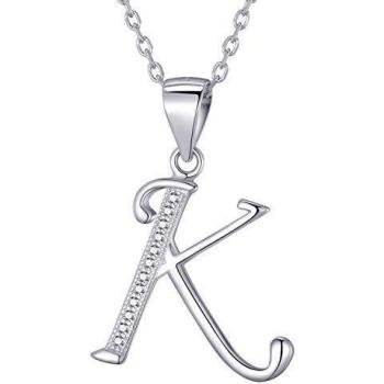 Collier argent 925 rhodié femme lettre K zircons blancs 45 cm