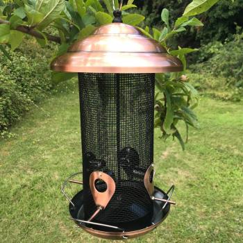 Copper Metal Bird Seed Feeder with 4 Feeding Ports