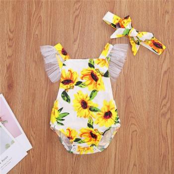 Traje de una pieza para niña recién nacida, mono de verano con mangas voladas