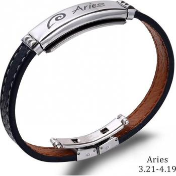 Schwarzes Lederarmband mit astrologischen Zeichen