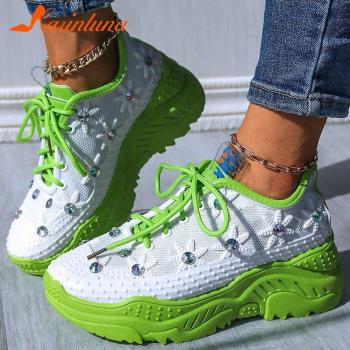 KARINLUNA Women's Platform Flat Sneakers with Crystals