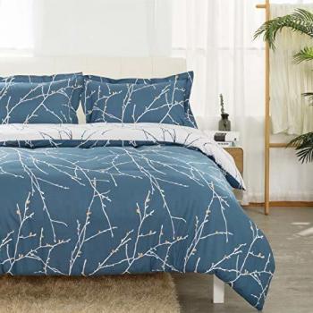 Blue & Camel Branch Quilt Set with Zipper Closure