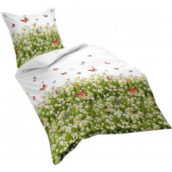 Fleuresse Decorative Linen Mako Satin Sheet, 135 x 200 cm, White/Green