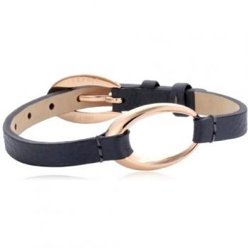 Bracelet Esprit Élégance Cuir Acier Doré Rose Femme