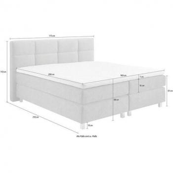 Boxspringbett grau mit Kaltschaum-Topper, 175x210 cm