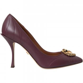Dolce & Gabbana Burgundy Leather Heart Devotion Pumps Shoes