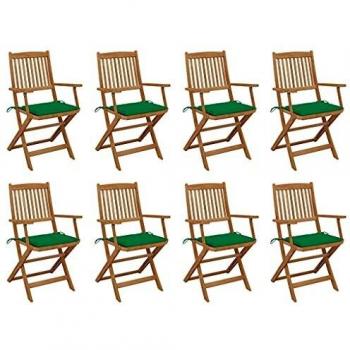 Set di Sedie da Giardino Pieghevoli 8 pz con Cuscini in Acacia
