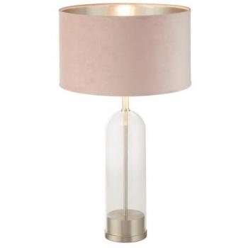 Oxford Satin Nickel Glass Table Lamp with Pink Velvet Shade