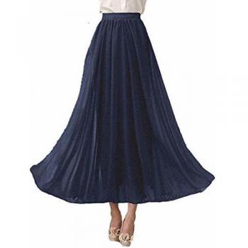 La Orchid Plissier Maxi Rock Navy Damen