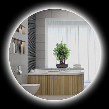 Espejo de Baño Redondo 70 cm, LED 35 W, Gris, Con Control Táctil y Antivaho