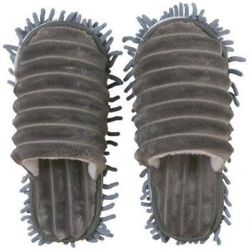 Coral Fleece Striped Lazy Mop Foot Shoes for Unisex Home Cleaning