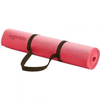 Alfombrilla de yoga AmazonBasics con cinta de transporte (grosor de 0,64 cm), Rosa