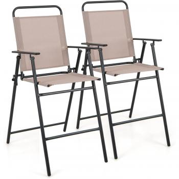 Set di Sedie da Bar Pieghevoli per Giardino – 2 Pezzi, Tessuto Leggero, Telaio Inox, Poggiapiedi ✓