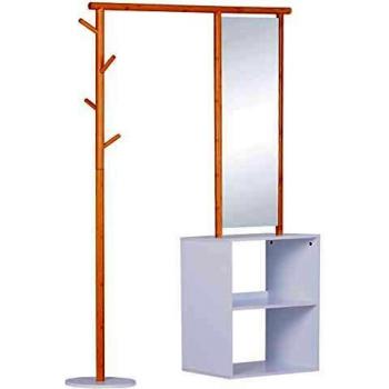 HOMCOM Porte-Manteaux Meuble d'entrée avec Miroir 4 Patères 2 Niches