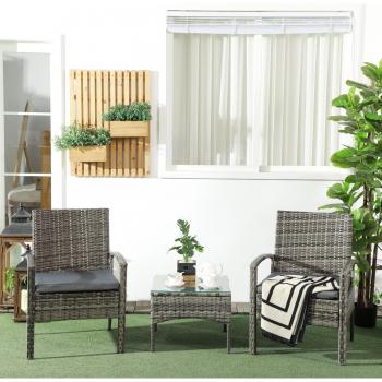 Mixed Grey 3PC Rattan Garden Bistro Set