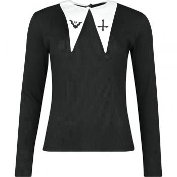 Camisa Negra Longitud Integral Gothicana EMP – Cuello Blanco, 1/2 S