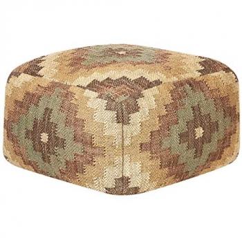 Pouf Etnico Multicolore in Iuta e Lana 50 x 50 cm Stile Kilim con Motivo Orientale