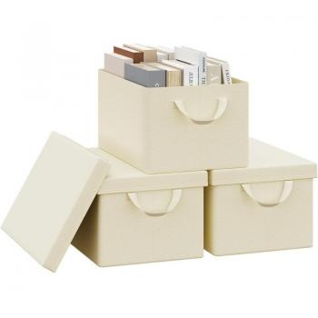 Portaoggetti Pieghevole Set 3 – Cestino Tessuto (Crema 51L)