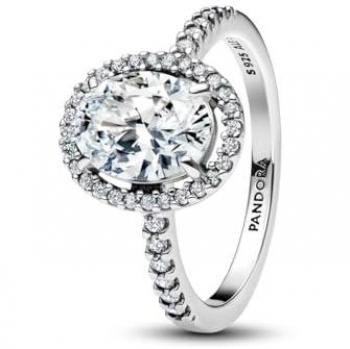 Pandora Silver Oval Sparkling Halo Ring – 58