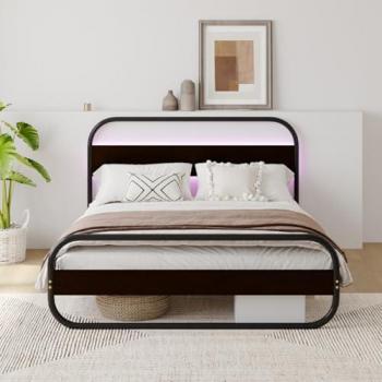 Letto matrimoniale in metallo Leeds 160x200 cm con illuminazione a LED, struttura robusta e design moderno